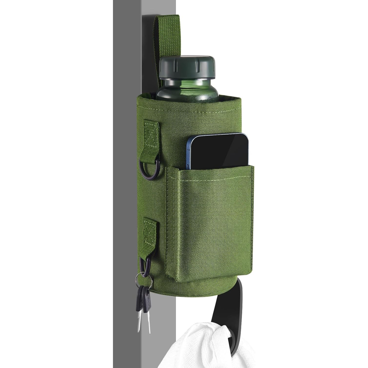 Green Magnetic Gym Water Bottle Pouch & Towel Clip with 6 High-Strength