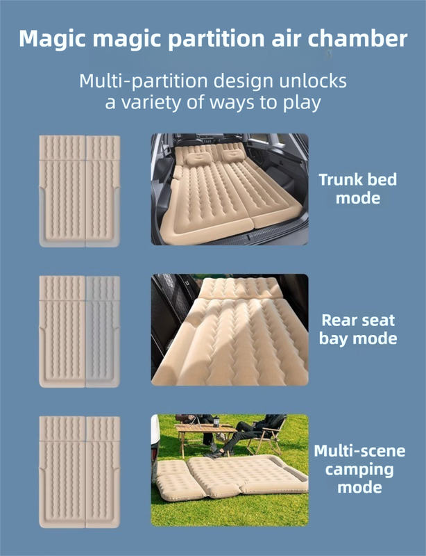 Black Multi-Chamber Car Inflatable Air Mattress with Electric Pump view 4