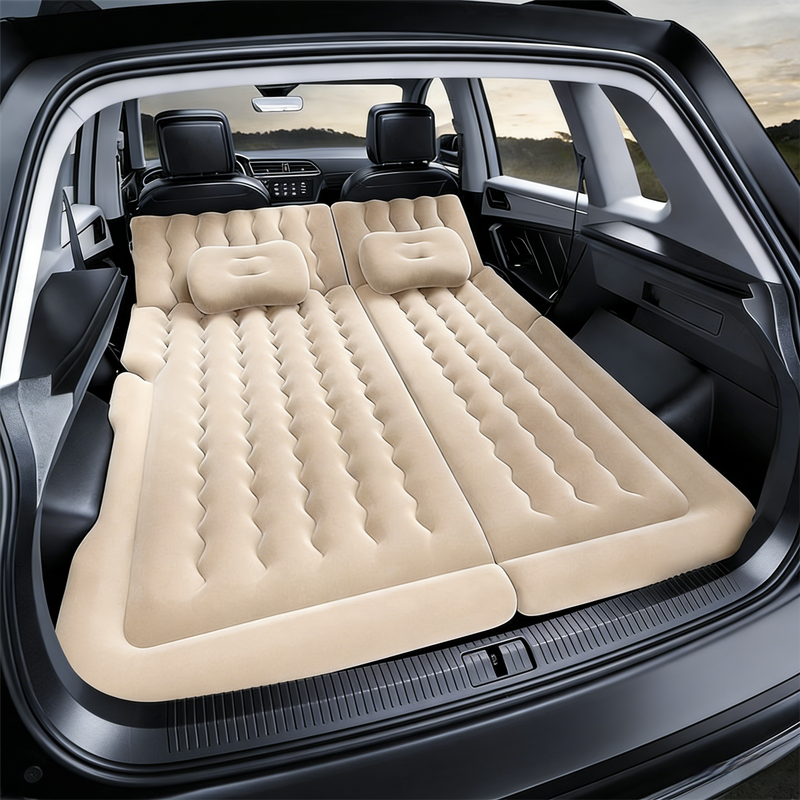 Beige Multi-Chamber Car Inflatable Air Mattress with Electric Pump — image 1