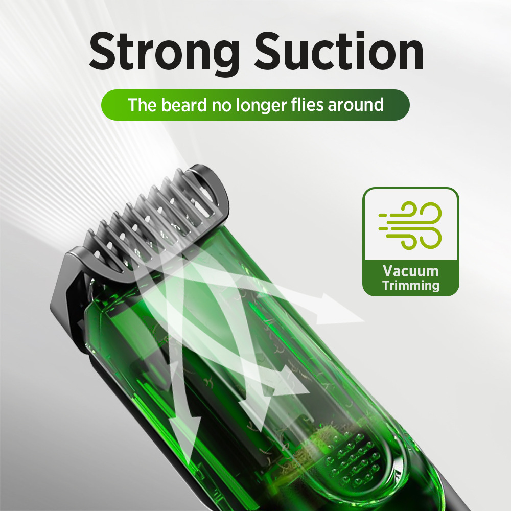 Green Beard & Hair Trimmer with Strong Vacuum Suction and Digital Display view 2