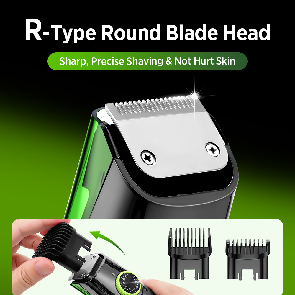 Green Beard & Hair Trimmer with Strong Vacuum Suction and Digital Display view 3