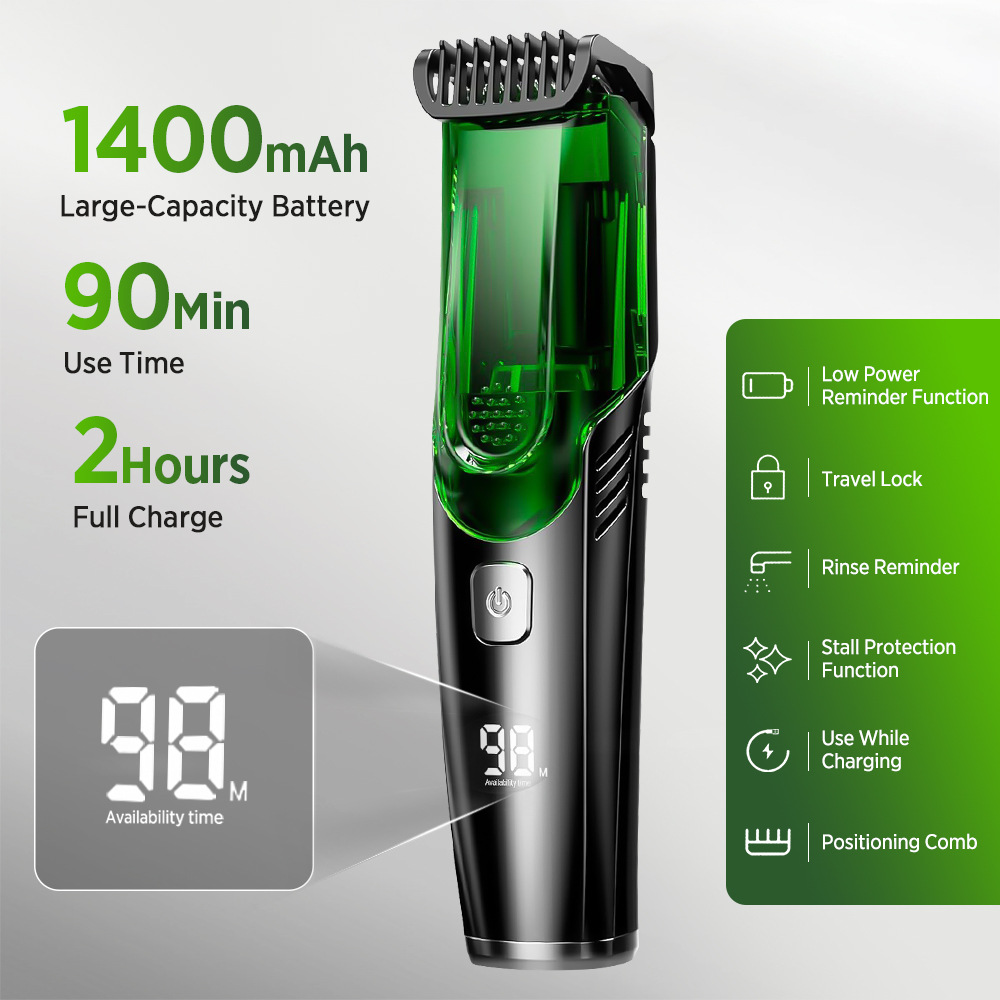 Green Beard & Hair Trimmer with Strong Vacuum Suction and Digital Display view 5