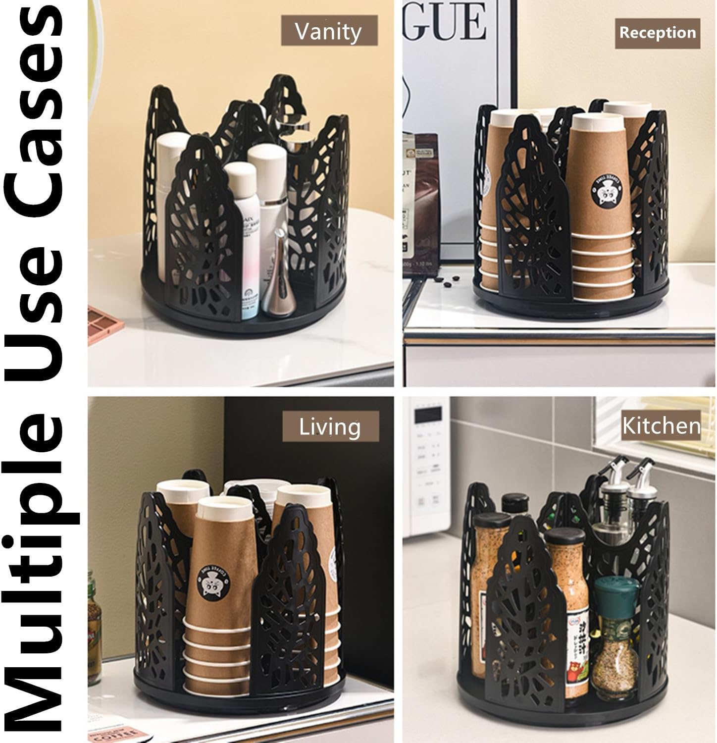 Black 360°Rotating Multi-Scenario Countertop Storage Rack - Large Capacity 4 view 3