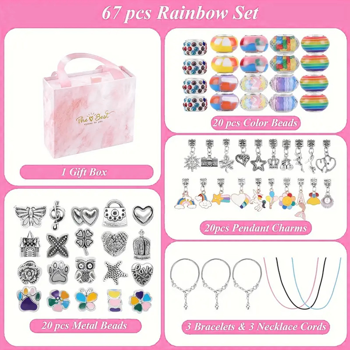 67PCS Colorful DIY Charm Necklace & Bracelet Making Kit - Creative Jewelry view 2