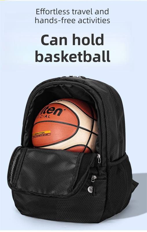 24L High-Capacity Black Basketball Backpack with Shoe Compartment & Dedicated view 4