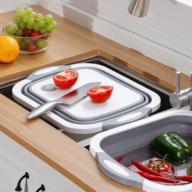 3-in-1 Grey Collapsible Cutting Board & Drain Basin & Storage Tub - Portable