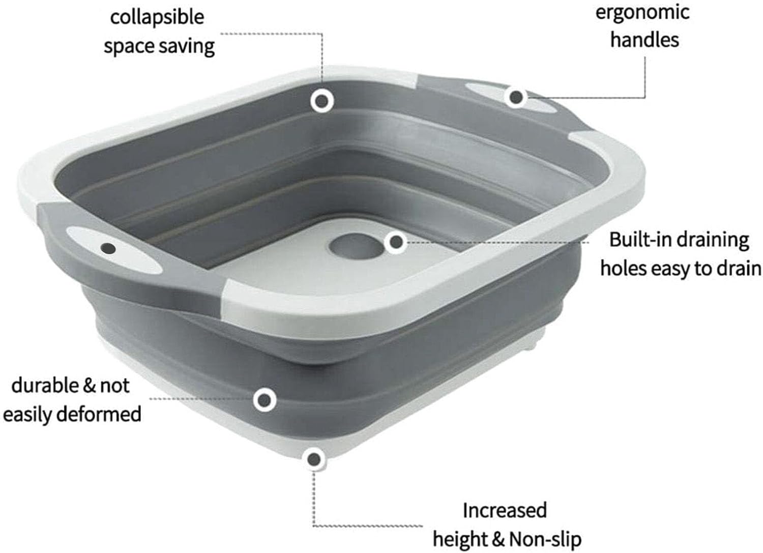 3-in-1 Grey Collapsible Cutting Board & Drain Basin & Storage Tub - Portable view 2