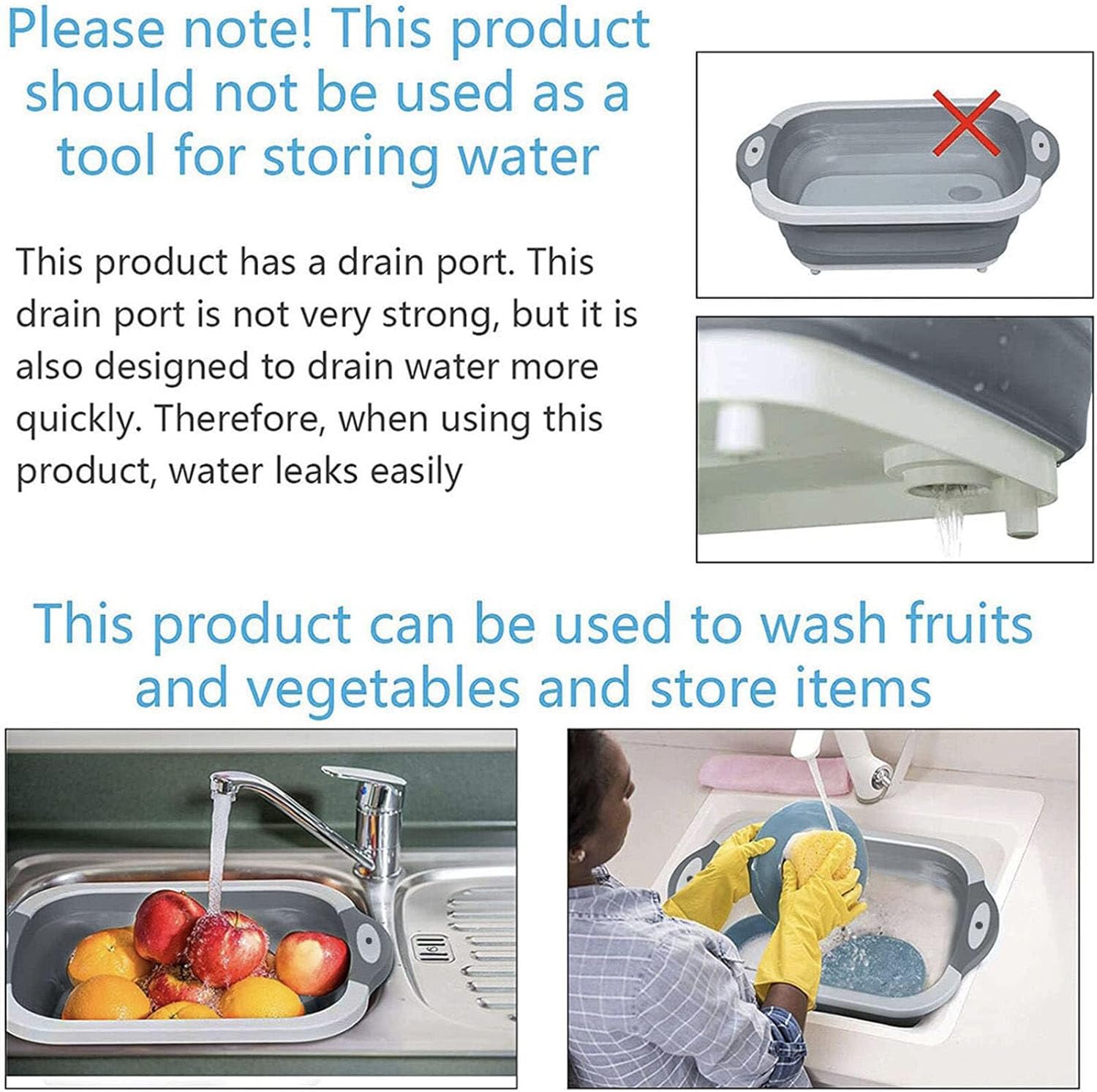 3-in-1 Grey Collapsible Cutting Board & Drain Basin & Storage Tub - Portable view 3