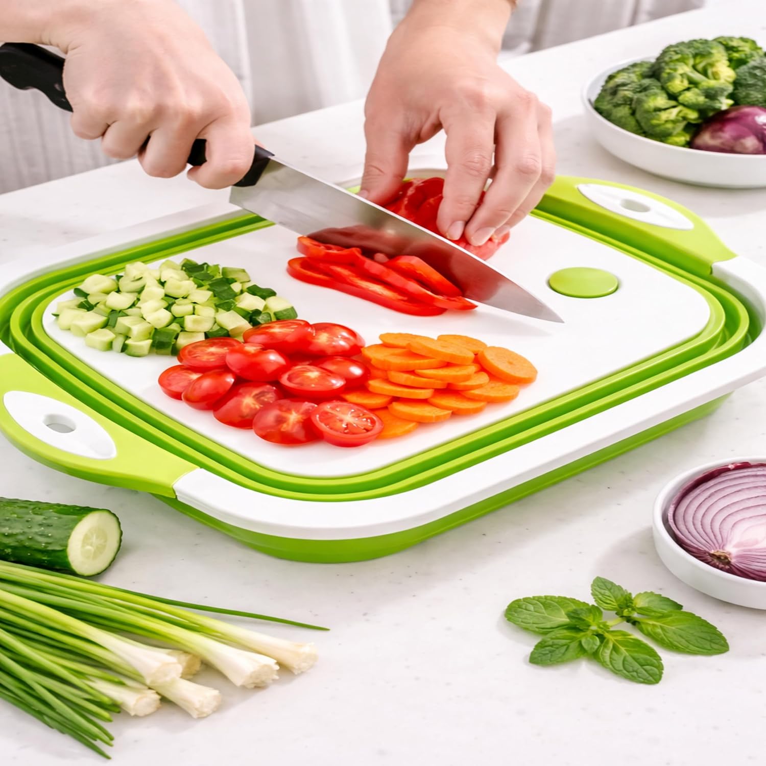 3-in-1 Green Collapsible Cutting Board & Drain Basin & Storage Tub - Portable