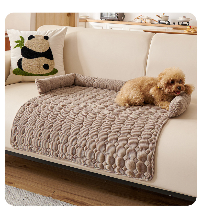 Brown Pet Sofa Protector & Calming Bolster Bed with Diamond Lattice - 75x75CM