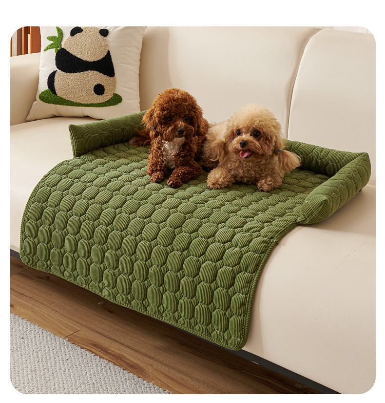 Green Pet Sofa Protector & Calming Bolster Bed with Diamond Lattice - 75x75CM