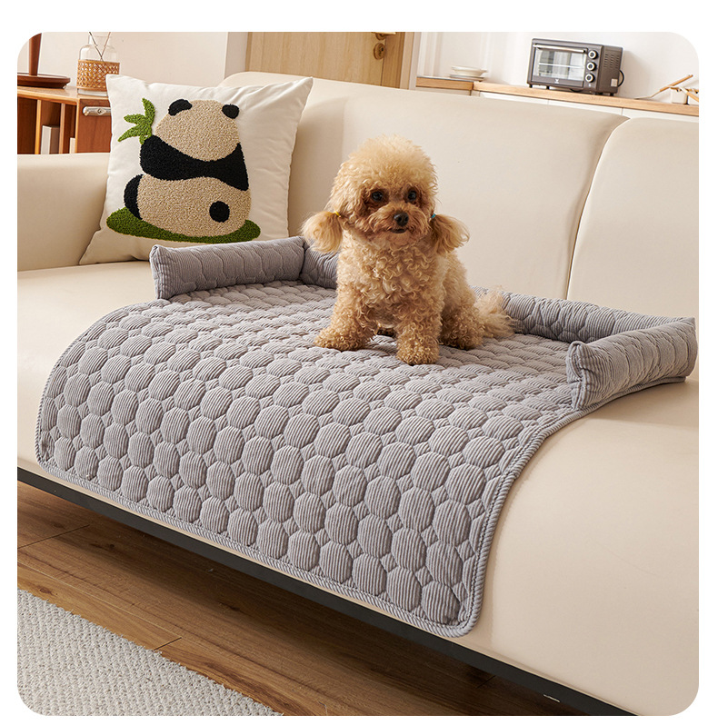 Light Grey Pet Sofa Protector & Calming Bolster Bed with Diamond Lattice