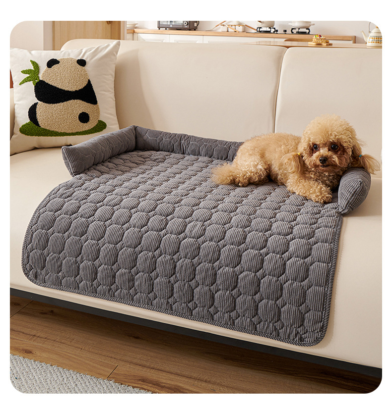 Dark Grey Pet Sofa Protector & Calming Bolster Bed with Diamond Lattice