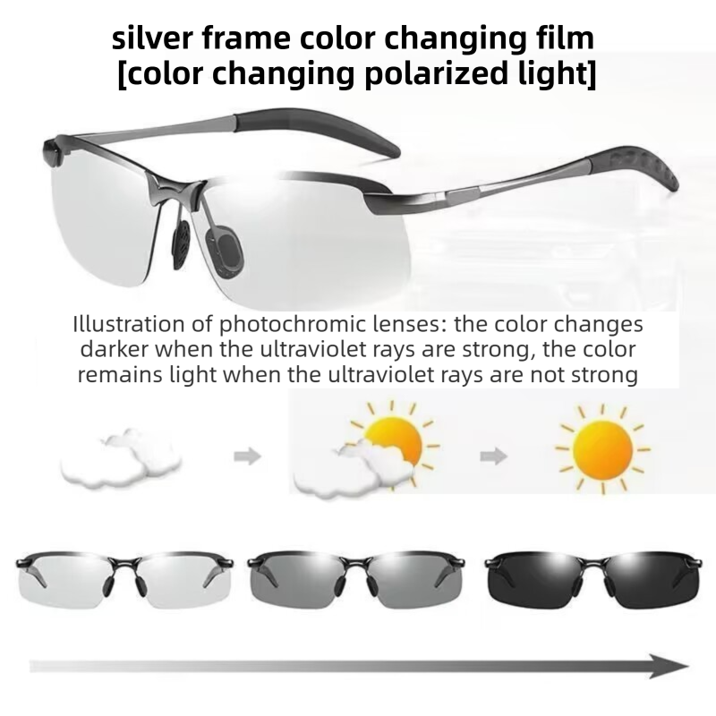 Sliver Photochromic HD Sunglass with Anti-Glare/Fatigue Polarization & Impact
