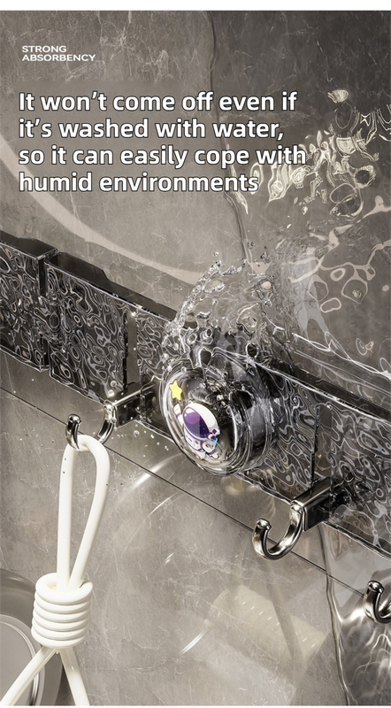 180°Foldable Hidden Hook Rail with Reusable Suction Cup - Waterproof Water view 3