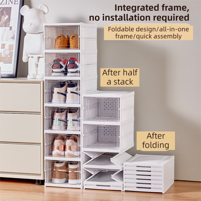 White 3-Layer Foldable Shoe Storage Tower with Transparent Display Panel & view 2