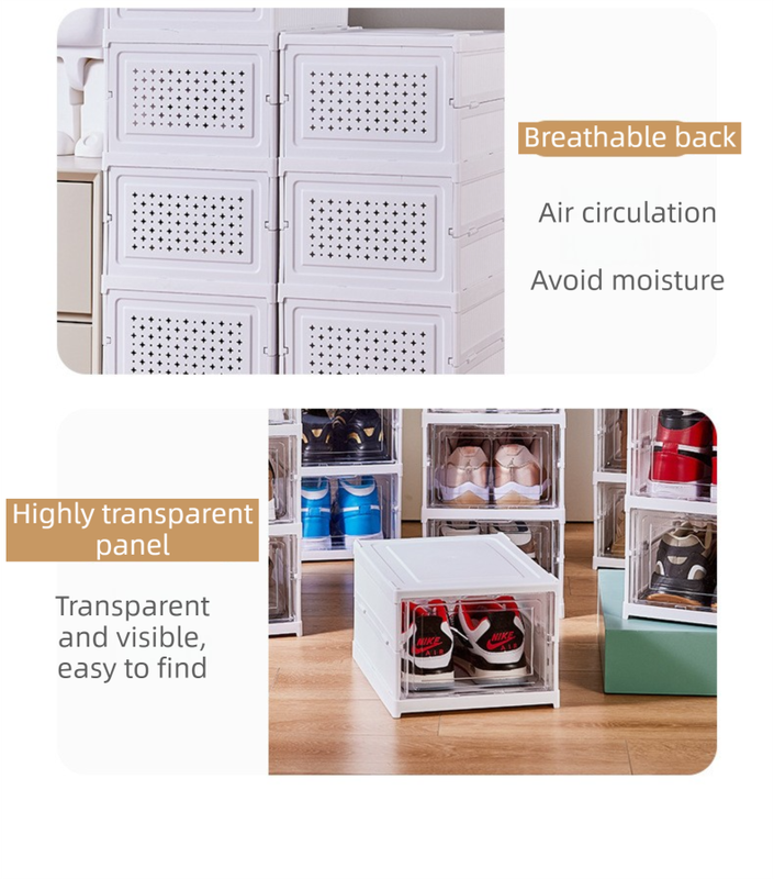 White 3-Layer Foldable Shoe Storage Tower with Transparent Display Panel & view 4