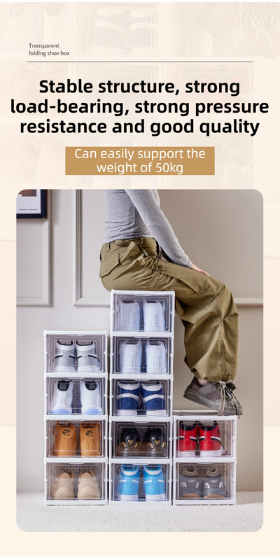 White 3-Layer Foldable Shoe Storage Tower with Transparent Display Panel & view 6