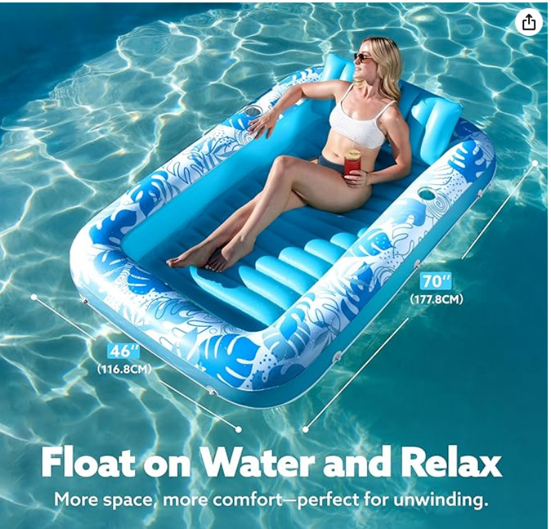 180x118CM Green Deluxe Inflatable Suntan Tub & Floating Pool Lounger with Dual view 2