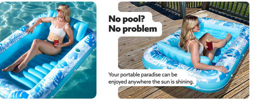 180x118CM Gold Deluxe Inflatable Suntan Tub & Floating Pool Lounger with Dual view 3
