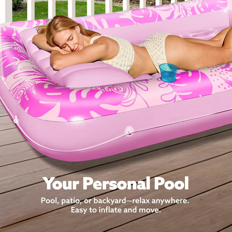 180x118CM Gold Deluxe Inflatable Suntan Tub & Floating Pool Lounger with Dual view 4