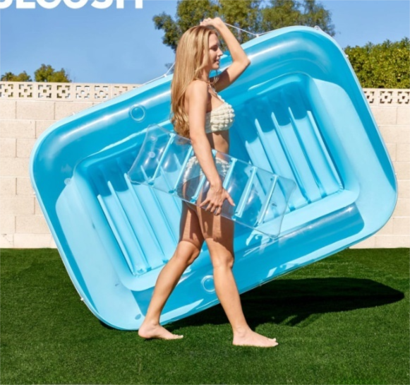180x118CM Blue Transparent Inflatable Suntan Tub & Floating Pool Lounger with