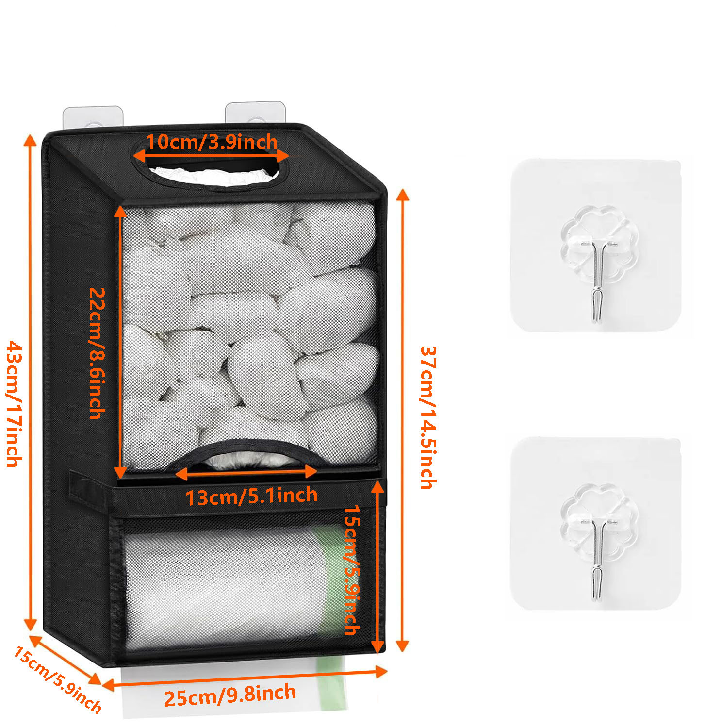 2-in-1 Black Kitchen Plastic Bag & Trash Bag Roll Dispenser(2 Pack) - Hanging