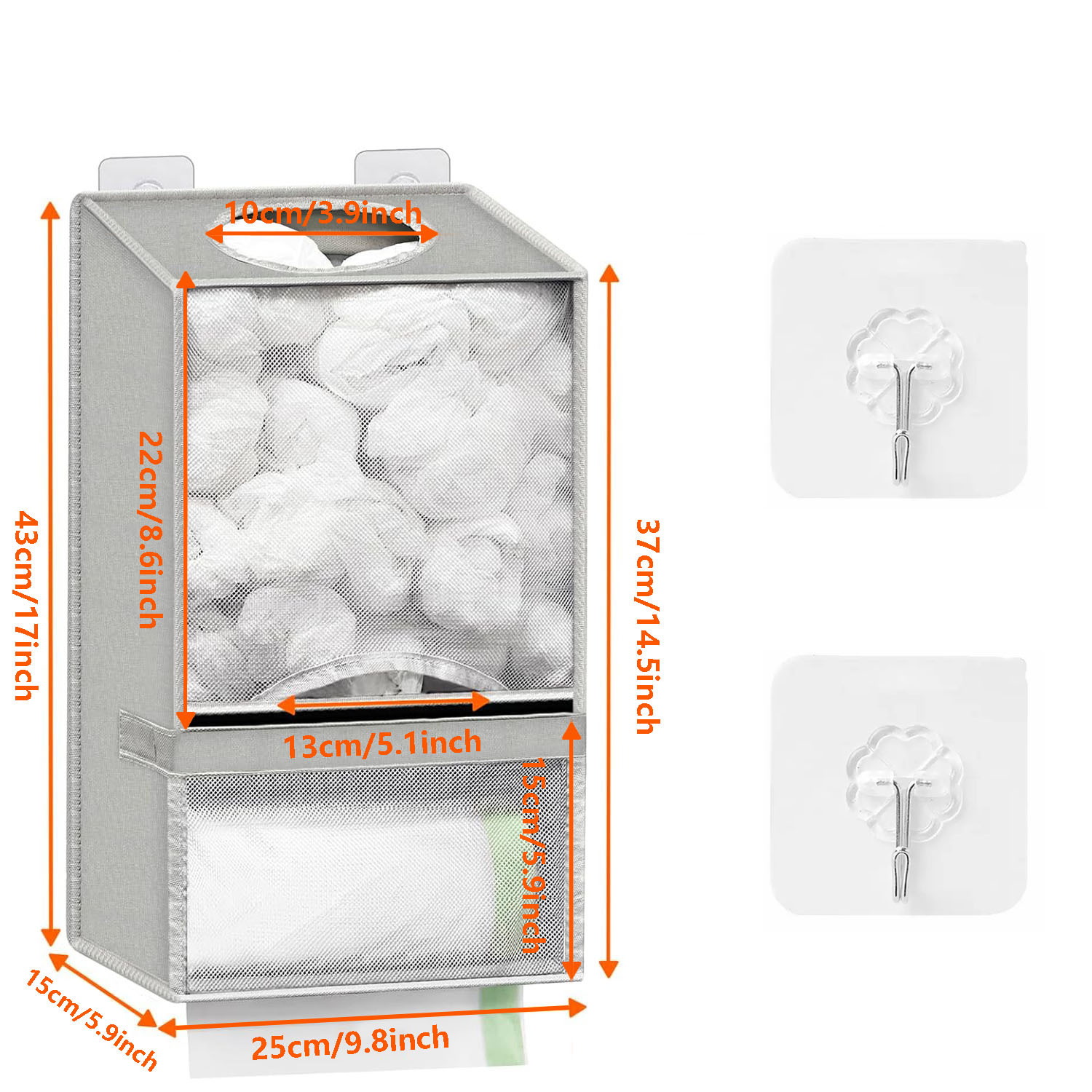 2-in-1 Grey Kitchen Plastic Bag & Trash Bag Roll Dispenser - Hanging Grocery &