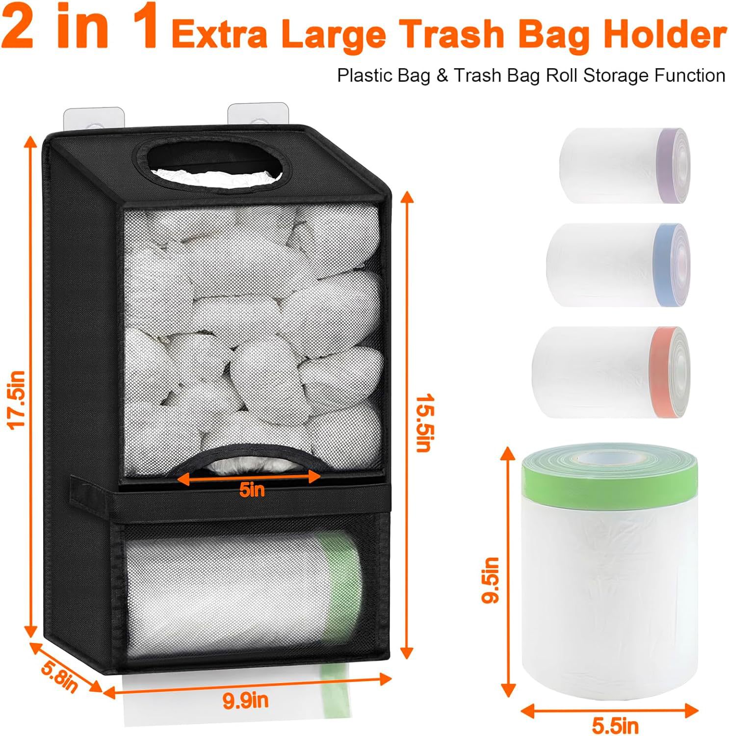 2-in-1 Grey Kitchen Plastic Bag & Trash Bag Roll Dispenser(2 Pack) - Hanging view 2