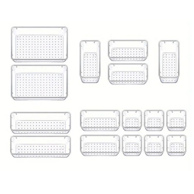 16PCS Transparent Stackable Organizer Set - 4-Size Versatile Desktop & Drawer