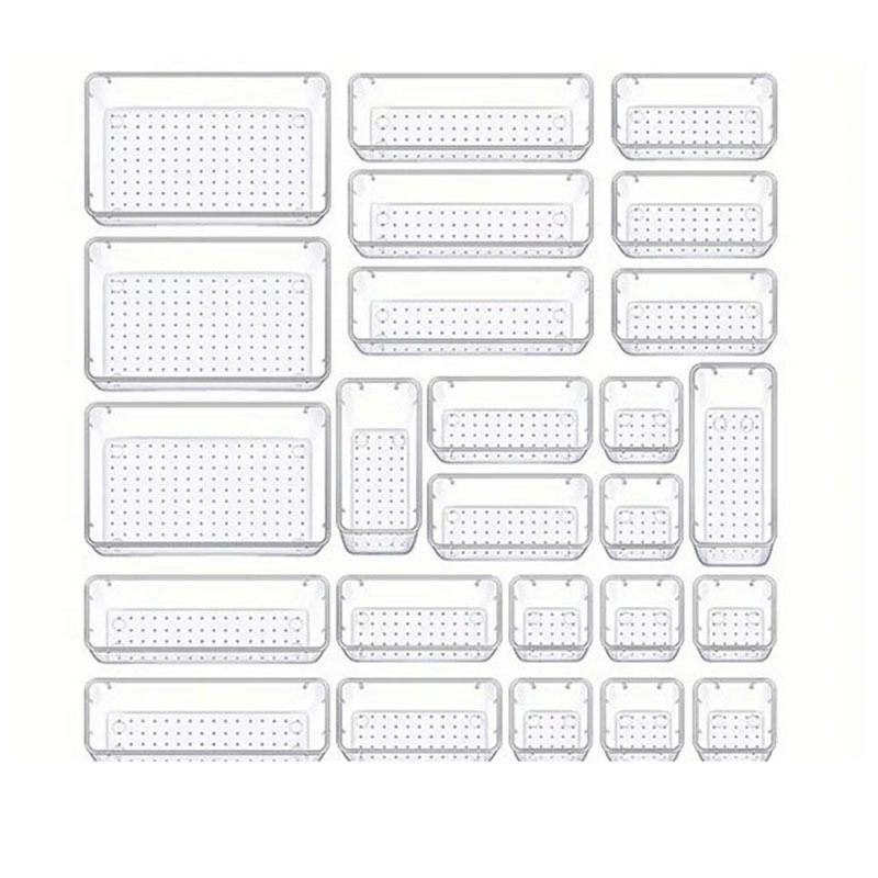 25PCS Transparent Stackable Organizer Set - 4-Size Versatile Desktop & Drawer