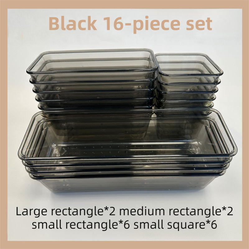 16PCS Black Transparent Stackable Organizer Set - 4-Size Versatile Desktop &