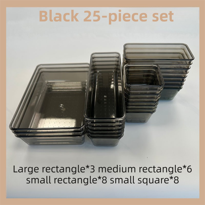 25PCS Black Transparent Stackable Organizer Set - 4-Size Versatile Desktop &