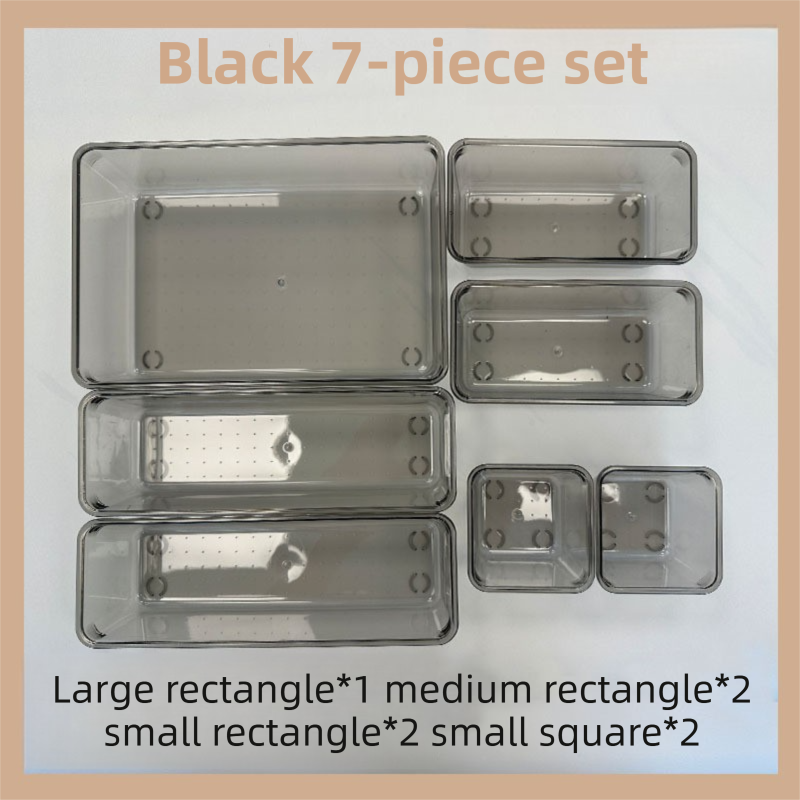 7PCS Black Transparent Stackable Organizer Set - 4-Size Versatile Desktop &