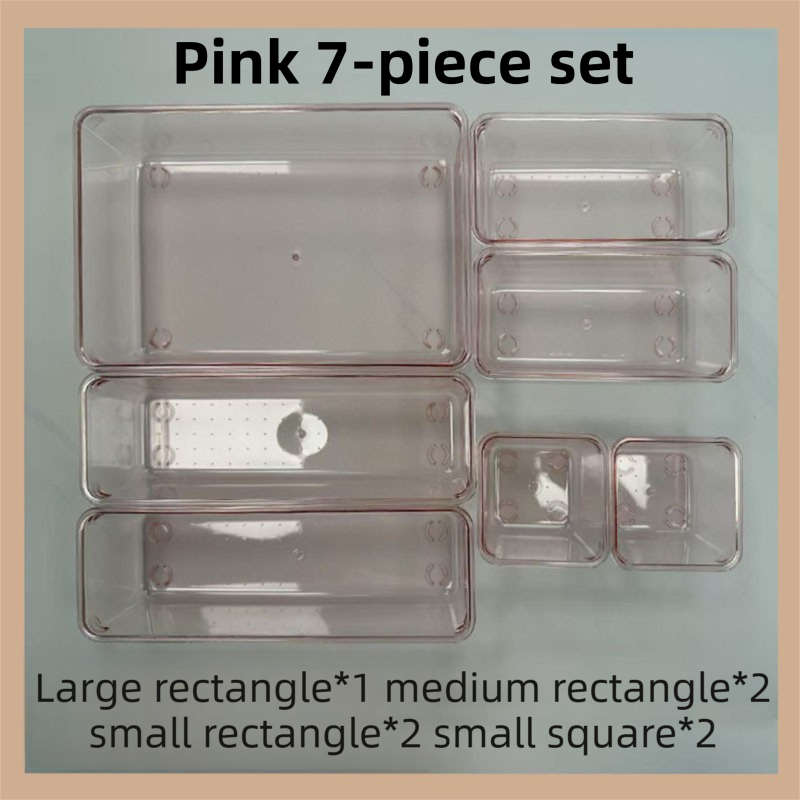 7PCS Pink Transparent Stackable Organizer Set - 4-Size Versatile Desktop &