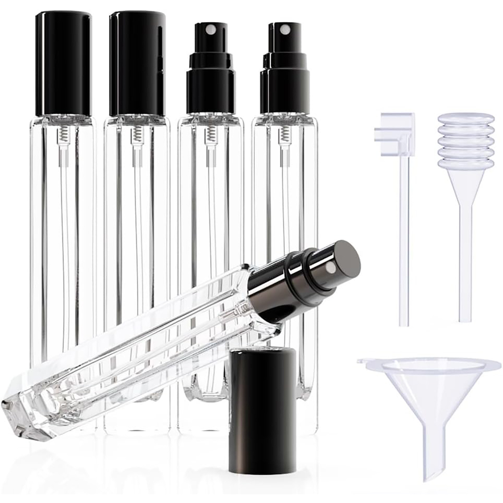 15-Piece/3-Set Black Premium Glass Travel Perfume Atomizer Set - 10ml Portable