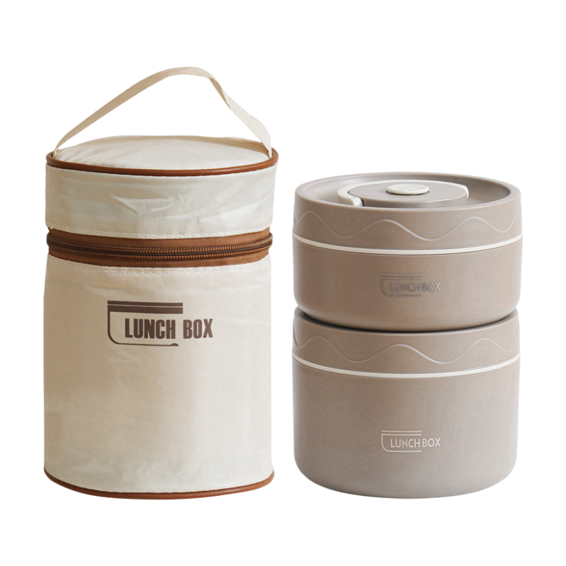 2-Pack Brown 304 Stainless Steel Microwave-Safe Lunch Box Set - Stackable