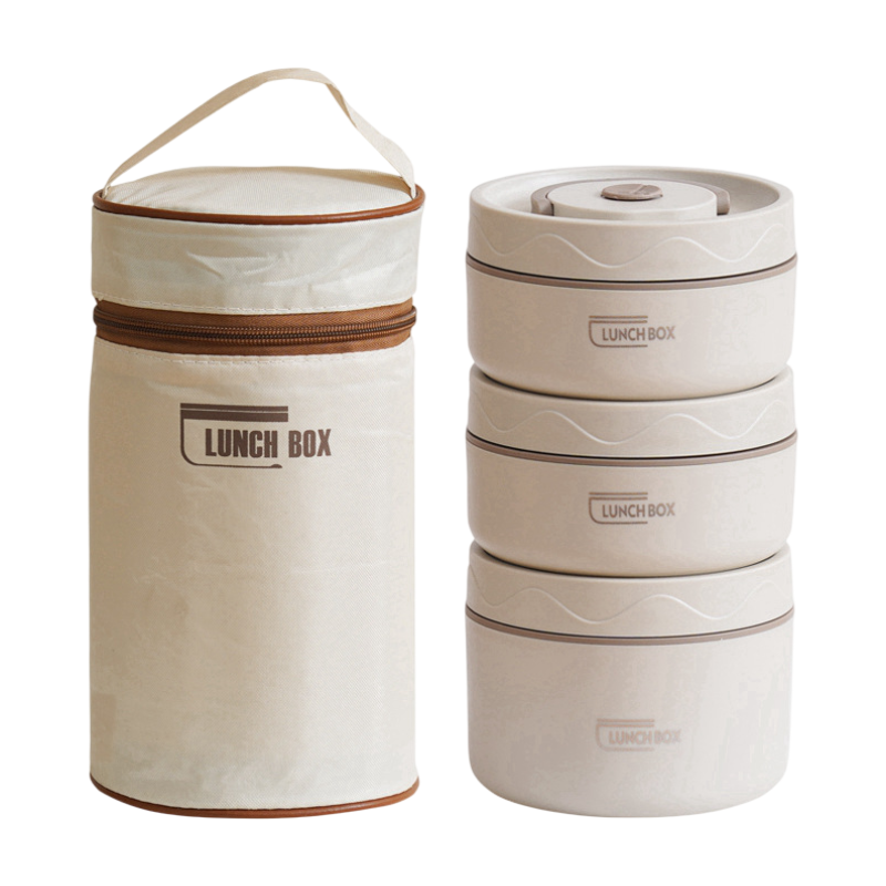 3-Pack Beige 304 Stainless Steel Microwave-Safe Lunch Box Set - Stackable