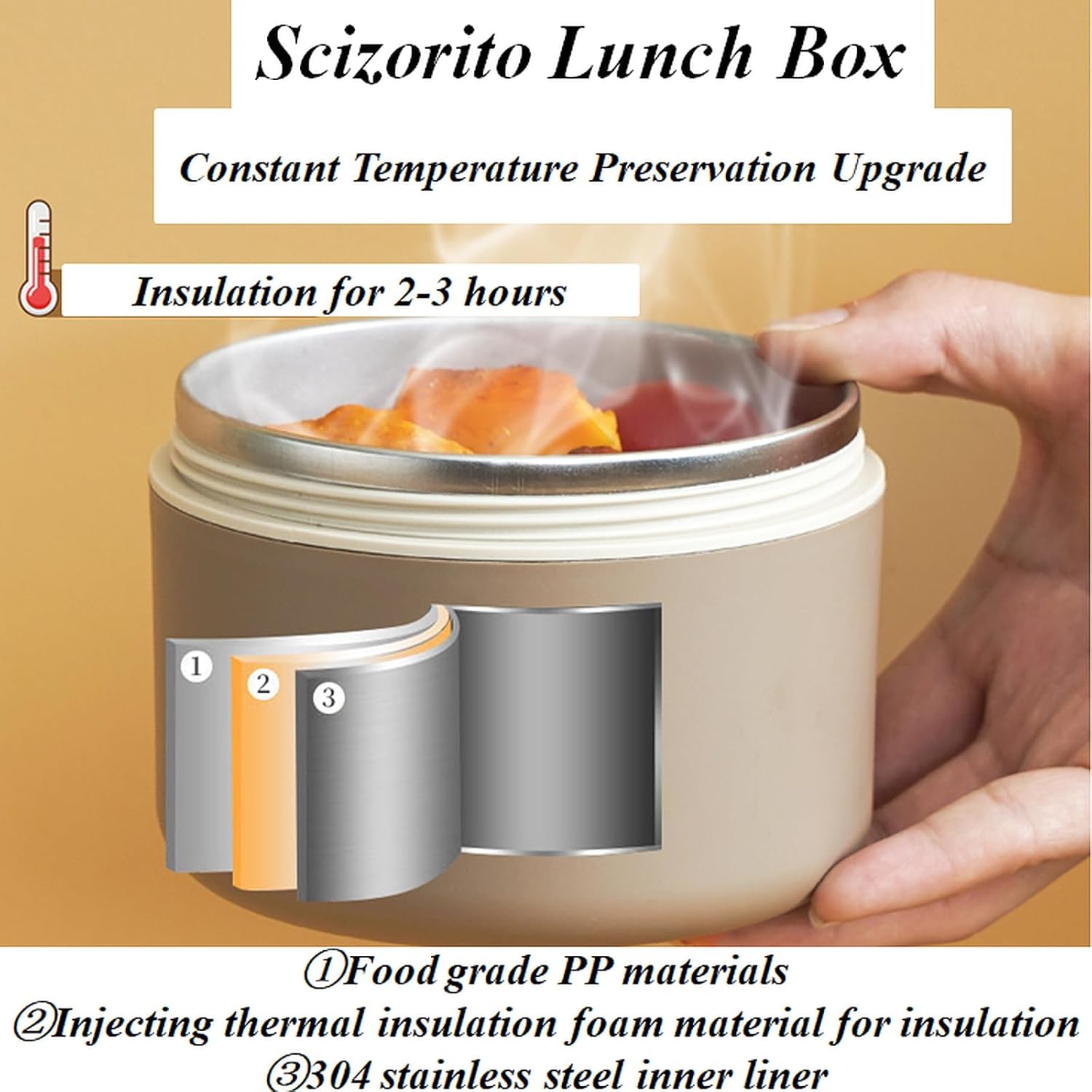 3-Pack Beige 304 Stainless Steel Microwave-Safe Lunch Box Set - Stackable view 4