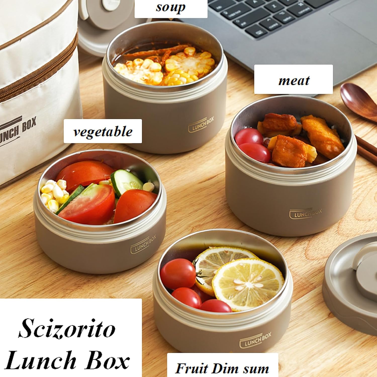 3-Pack Blue 304 Stainless Steel Microwave-Safe Lunch Box Set - Stackable view 3