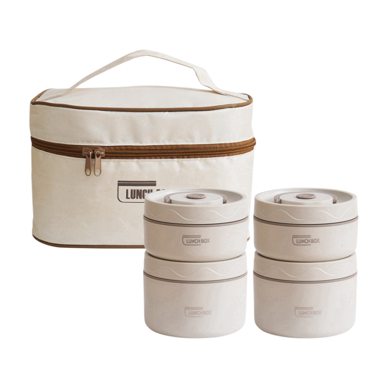 4-Pack Beige 304 Stainless Steel Microwave-Safe Lunch Box Set - Stackable