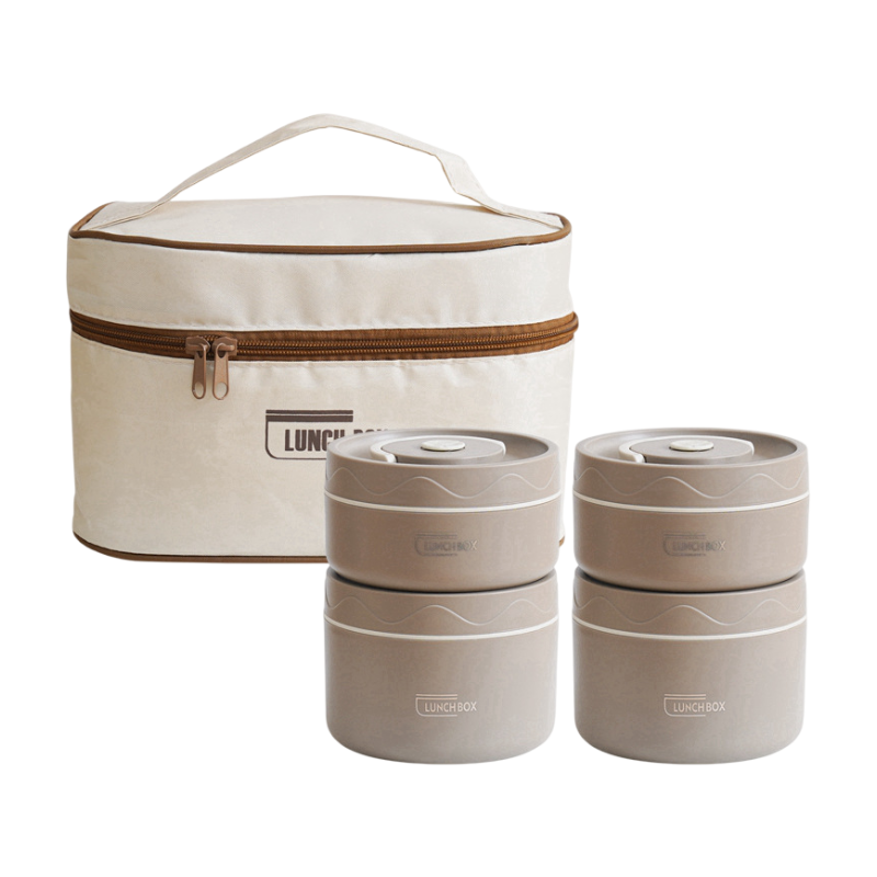 4-Pack Brown 304 Stainless Steel Microwave-Safe Lunch Box Set - Stackable