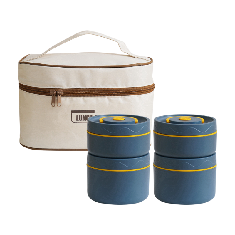 4-Pack Blue 304 Stainless Steel Microwave-Safe Lunch Box Set - Stackable