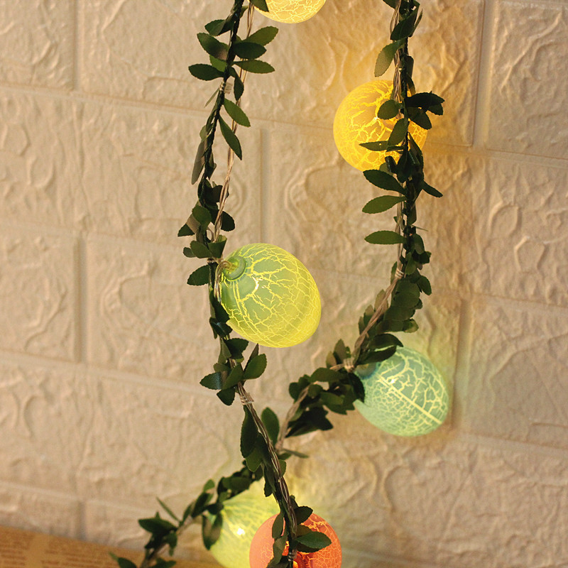 2M Easter Green Leaf & Pastel Egg String Lights (10-LED) - Artificial Vine view 2