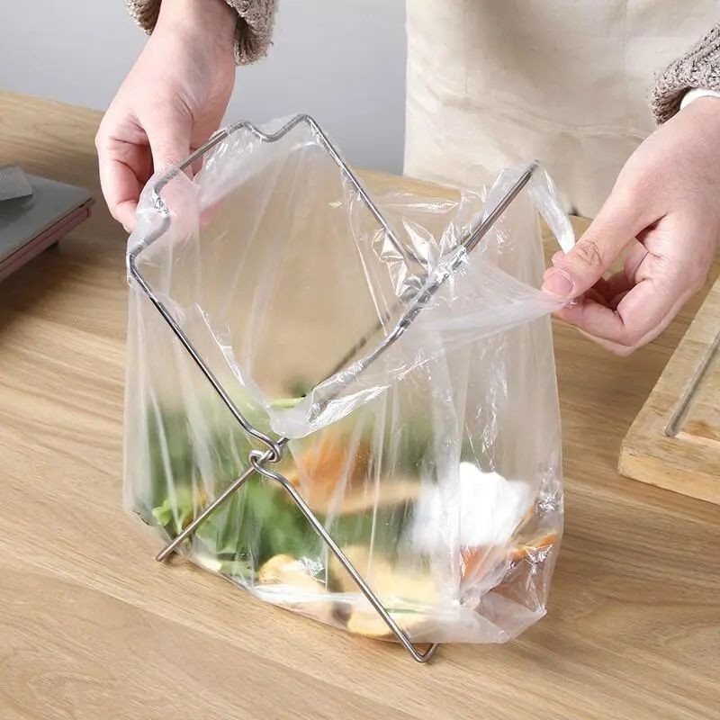 2-Pack Foldable Stainless Steel Trash Bag Holder (21 x 26 CM) view 2