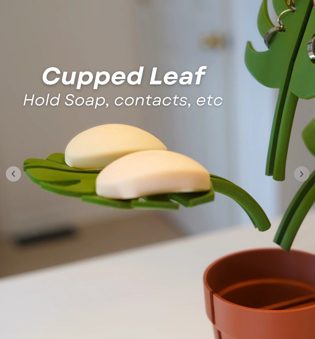 2 Set Mirror-Mount Half-Leaf Monstera Bathroom Organizer (Vase + 3 Leaves) view 3