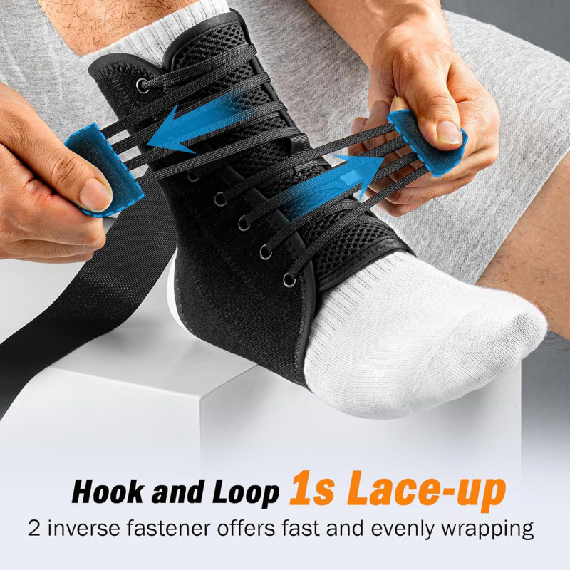 M Size Black Triple-Layer Compression Ankle Brace With Adjustable Lace-Up view 2