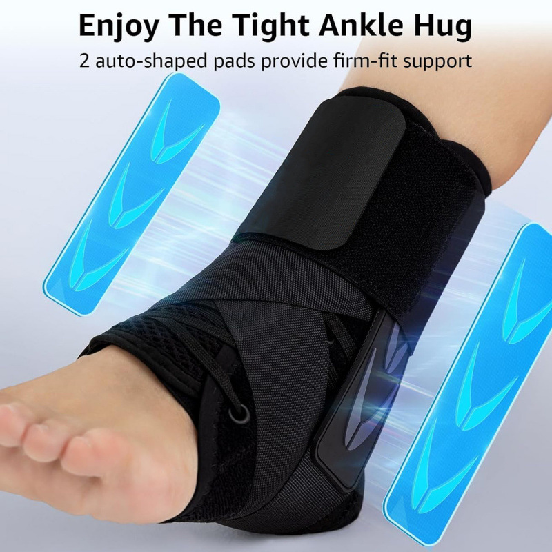 L Size Black Triple-Layer Compression Ankle Brace With Adjustable Lace-Up view 3