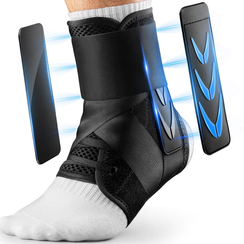 XL Size Black Triple-Layer Compression Ankle Brace With Adjustable Lace-Up