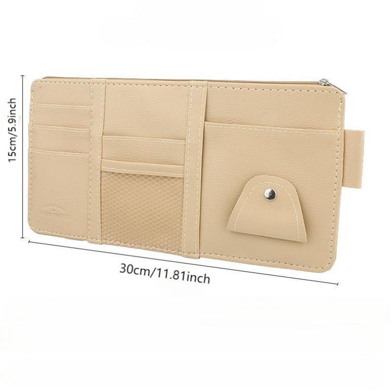 Grey Premium Leather Car Sun Visor Organizer - Secure Zippered Storage Pouch view 3